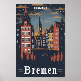 Poster Brême Allemagne Vintage Lieu de voyage célèbre