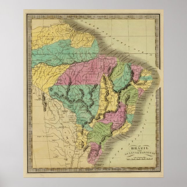 Poster Brésil avec la Guyane et le Paraguay (Devant)