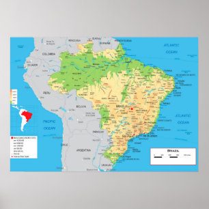 Poster " Brésil : Carte physique ...