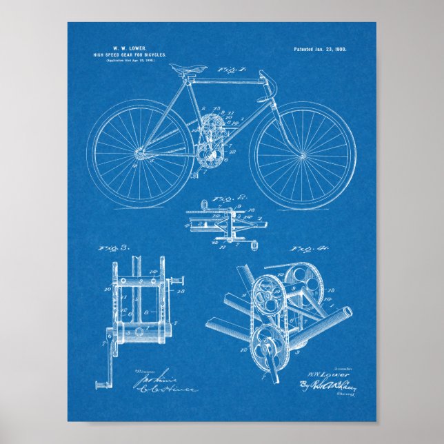 Poster Brevet 1900 de conception de vélos à grande vitess (Devant)