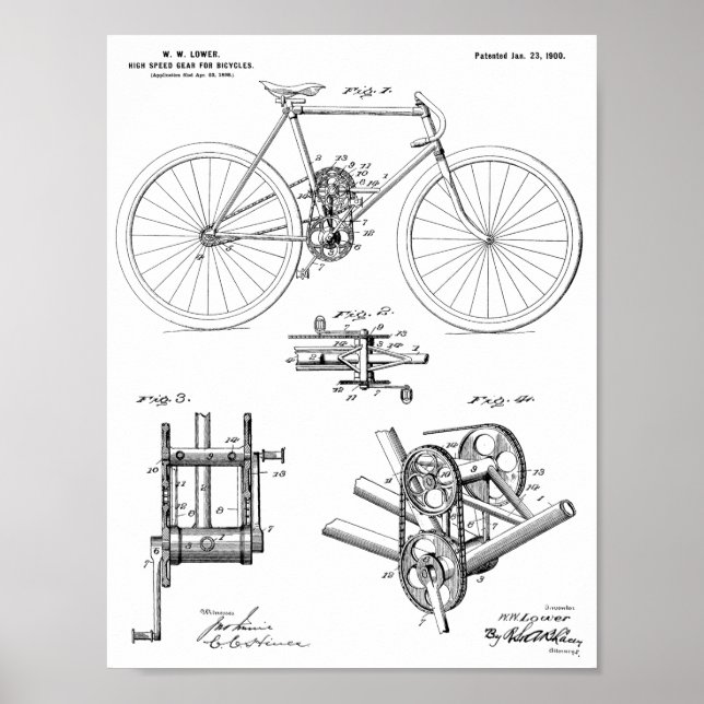 Poster Brevet 1900 de conception de vélos à grande vitess (Devant)
