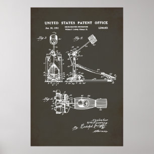 Poster Brevet américain - Pédale à tambour