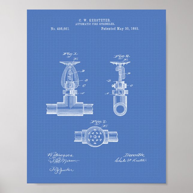 Poster Brevet Automatique Fire Sprinkler 1893 - Plan dire (Devant)