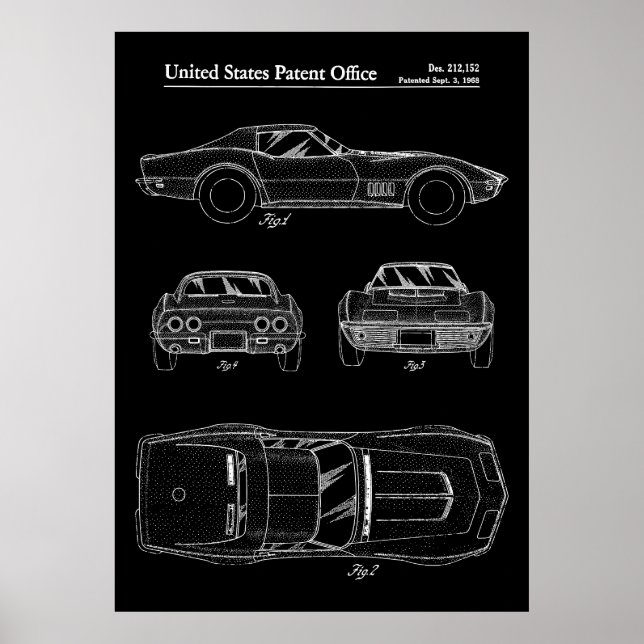 Poster Brevet Corvette Stingray 1968 (Devant)