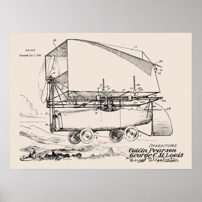 Poster Brevet d'art de 1919 de l'avion volant (Devant)