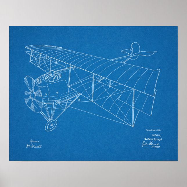 Poster Brevet d'avion Biplane 1918 Imprimer (Devant)