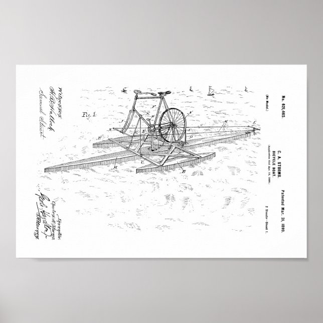 Poster Brevet de bateau à bicyclette Vintage 1899 Imprime (Devant)