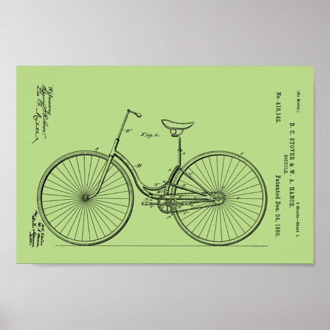 Poster Brevet de bicyclette Vintage 1889 (Devant)