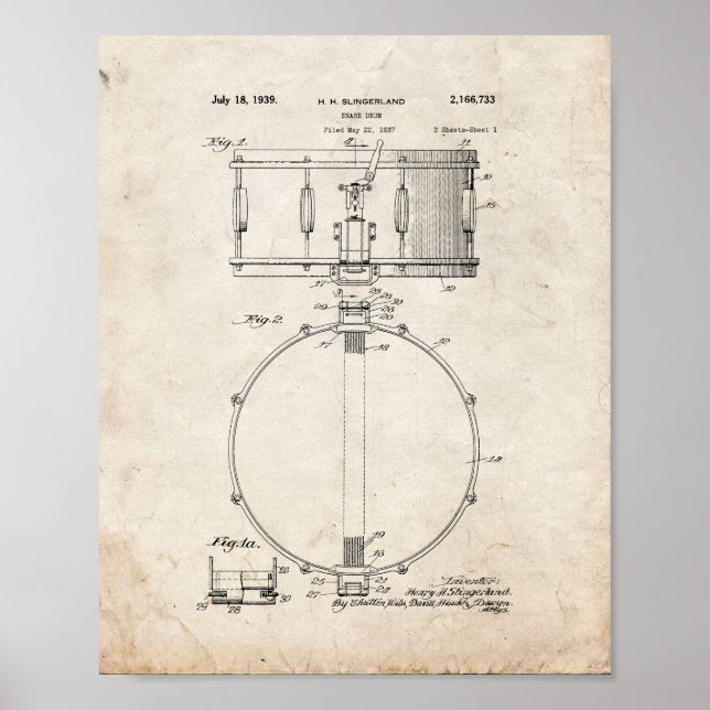 Poster Brevet de drone de Snare - Vieux look (Devant)