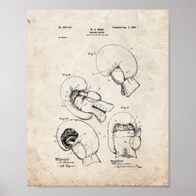Poster Brevet de gant de boxe - Vieux look (Devant)