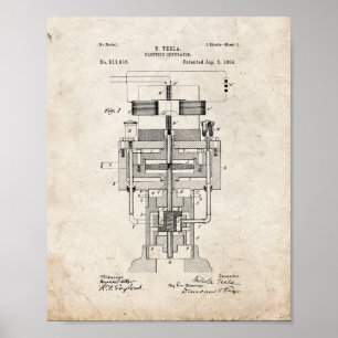 Poster Brevet de générateur électrique Tesla - Vieux look