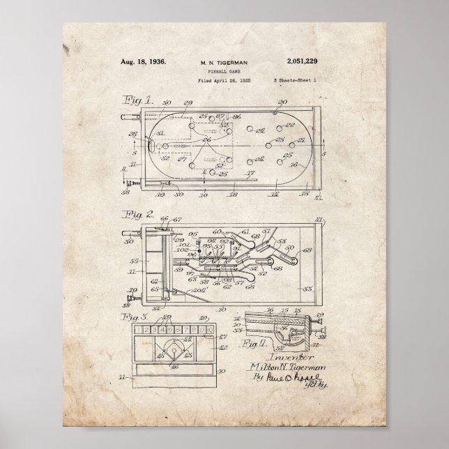 Poster Brevet de jeu Pinball - Vieux look (Devant)