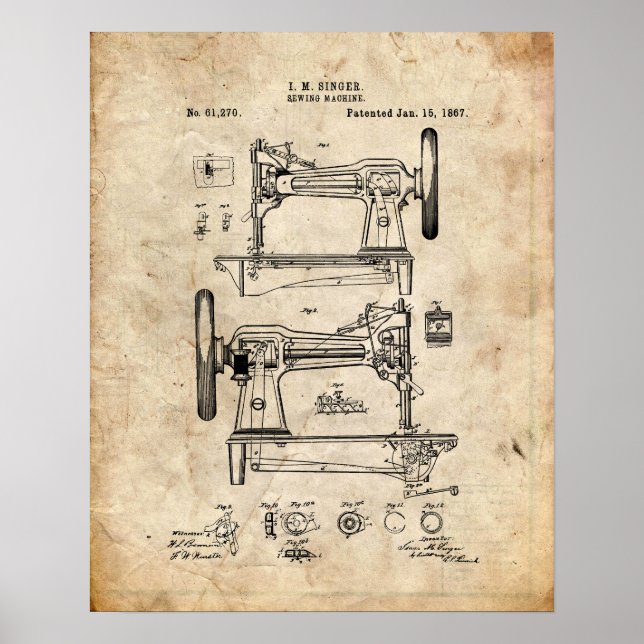 Poster Brevet de machine à coudre (Devant)