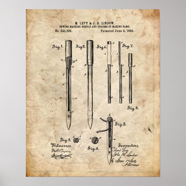 Poster Brevet de machine à coudre (Devant)