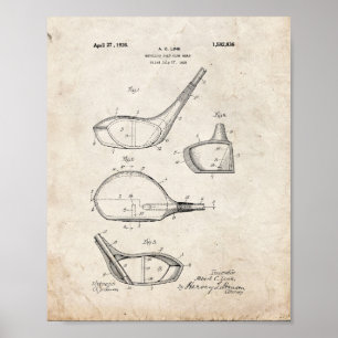 Poster Brevet de tête de club de golf métallique - Vieux 