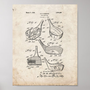 Poster Brevet de tête de club de golf - Vieux look