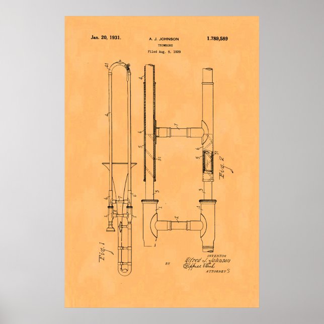 Poster Brevet de trombone Vintage magnifique (Devant)