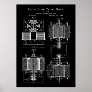 Poster Brevet Tesla Power Transmitter 1888