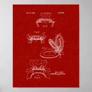 Poster Brevet Toilette Et Couvercle - Rouge Bourgogne