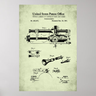 Poster Brevet US - Phonographe cylindrique