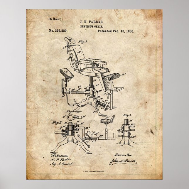 Poster Brevet vintage de chaise de dentiste (Devant)