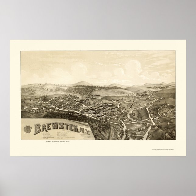 Poster Brewster, NY Carte panoramique - 1887 (Devant)