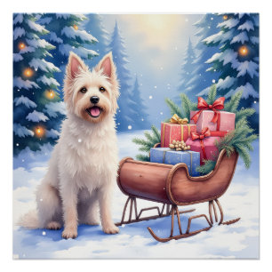 Poster Briard Traîneau Vintage Hiver Noël Art