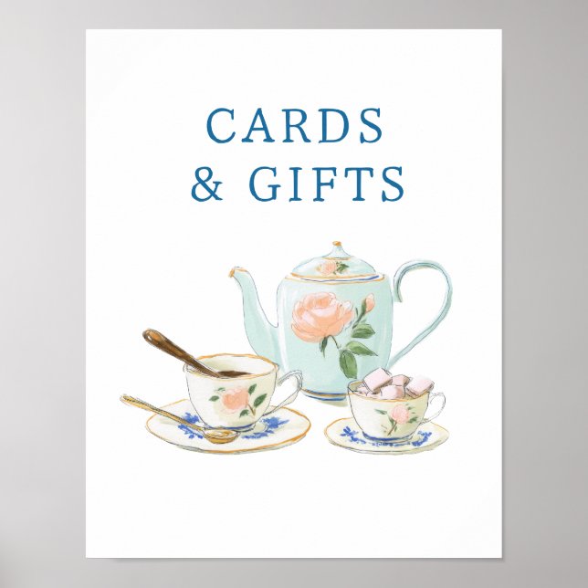 Poster Bridal Shower Tea Party Cards & Gifts Sign (Devant)