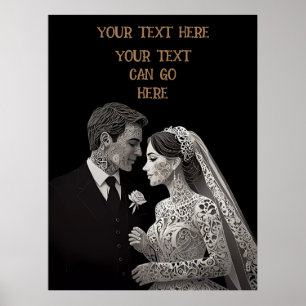 Poster Bride & Groom Delicate blanc sur noir