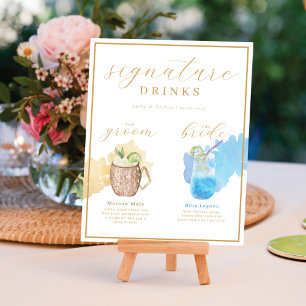 Poster Bride & Groom Signature Boissons Aquarelle Cocktai