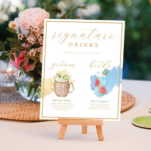 Poster Bride & Groom Signature Boissons Aquarelle Cocktai