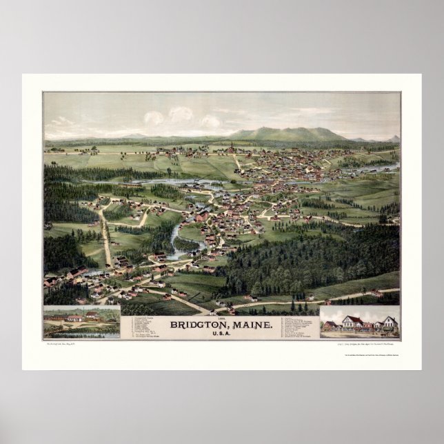 Poster Bridgton, ME Carte panoramique - 1888 (Devant)