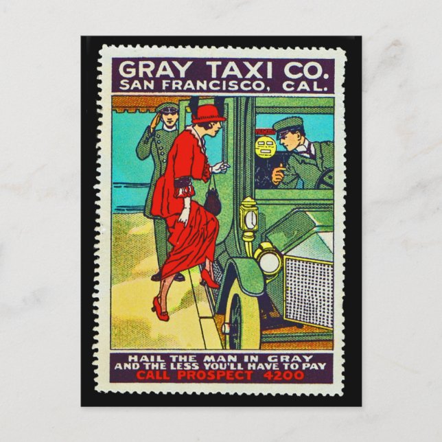 Poster Briefmarke Postcard Gray Taxi Co. SF Postkarte (Vorderseite)
