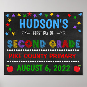 Poster Bright Chalkboard First Day of Second Grade Sign