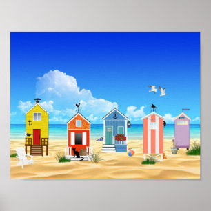 Poster Bright Colorée Ocean Beach House Été Amusant