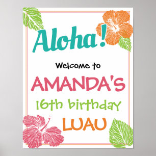 Poster Bright Colours Island Luau fête d'anniversaire