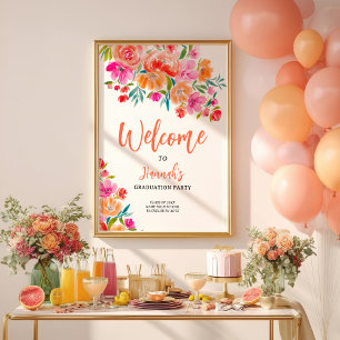 Poster Bright Floral Gras Peint À La Main Accueil Graduat