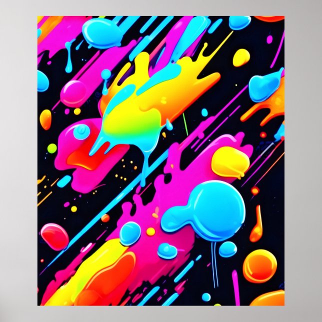 Poster Bright Neon Splashes dans l'oeuvre Abstraite (Devant)