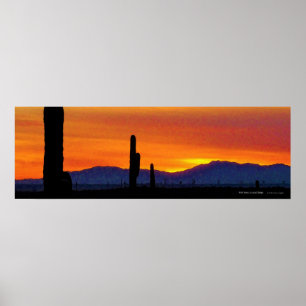 Poster Bright Orange Arizona Desert Sunset Saguaro Cactus
