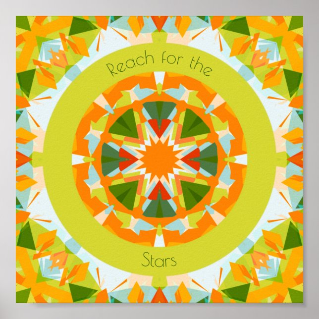 Poster Bright Orange Green Reach for the Stars Kids Room (Devant)
