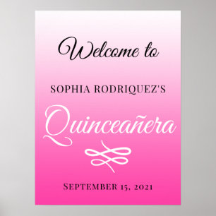 Poster Bright Pink Quinceañera 15e anniversaire Bienvenue