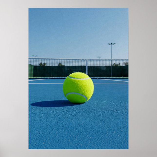 Poster Bright Tennis Ball on Blue Court View (Devant)
