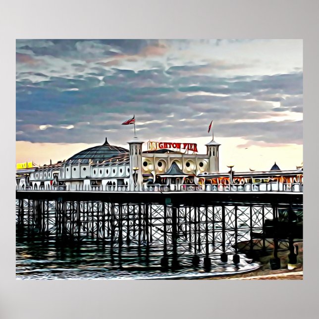 Poster Brighton Pier et ciel nuageux Peinture numérique (Devant)