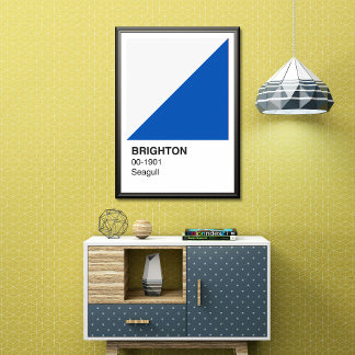 Poster Brighton Seagull bleu et blanc - Bordure blanche