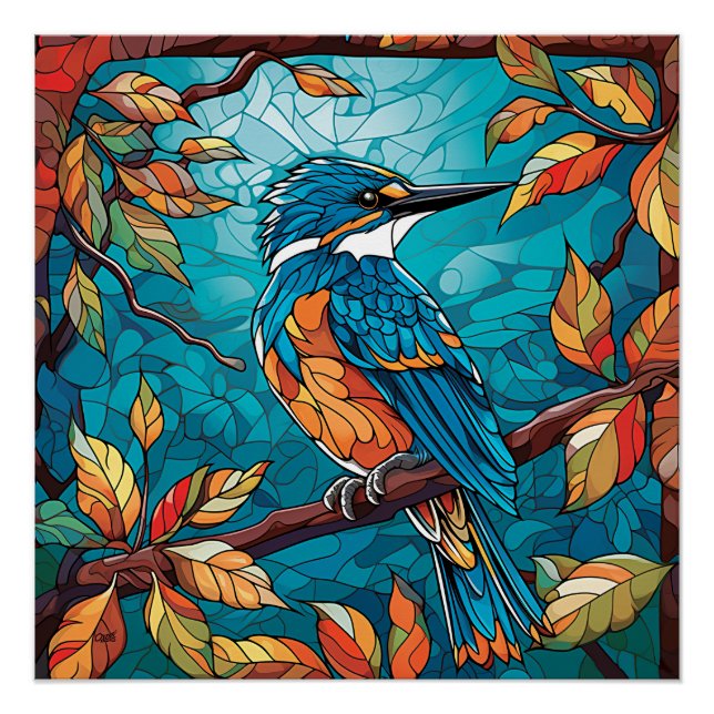 Poster brillant de Kingfisher d'automne (Devant)