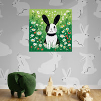 Poster brillant lapin noir et blanc