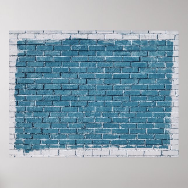 Poster Briques de béton gris peintes en bleu (Devant)