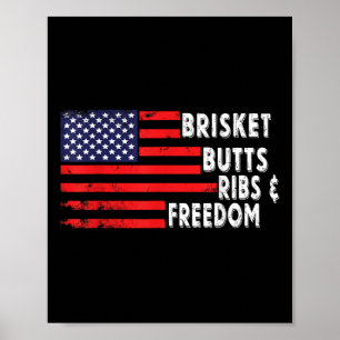 Poster Brisket Butts Ribs Et Freedom Bbq Drapeau Américai
