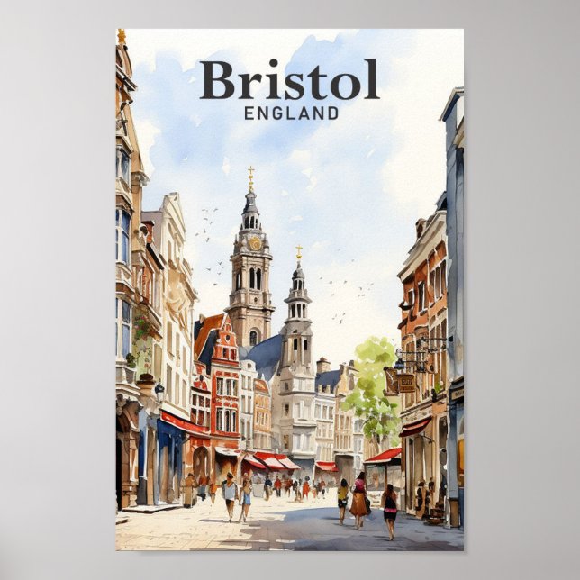 Poster Bristol Angleterre Aquarelle Peinture Voyage (Devant)