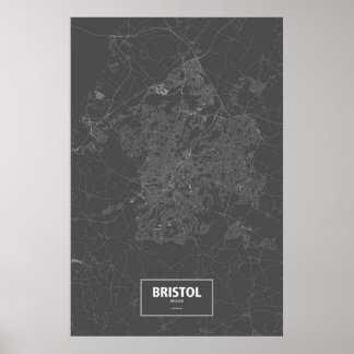 Poster Bristol, Angleterre (blanc sur noir)